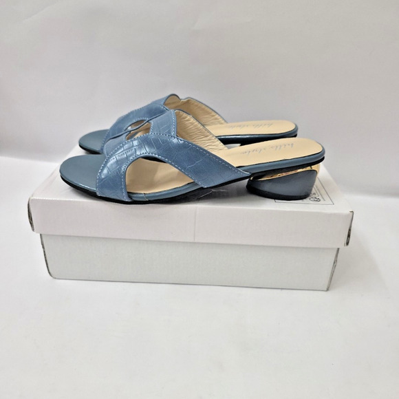 Hills Style Women’s Croc Embossed Gold Slide Sandals Low Heel Size 41 US 10 New - Picture 2 of 7